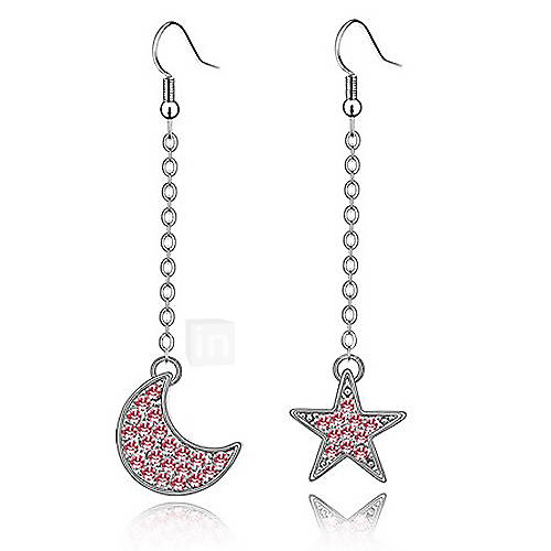 Xingzi Womens Charming Pink Moon And Star Dangling Crystal Long Earrings