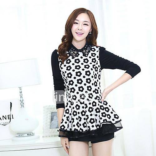 Womens Long Sleeve Polka Dots Mini Dress