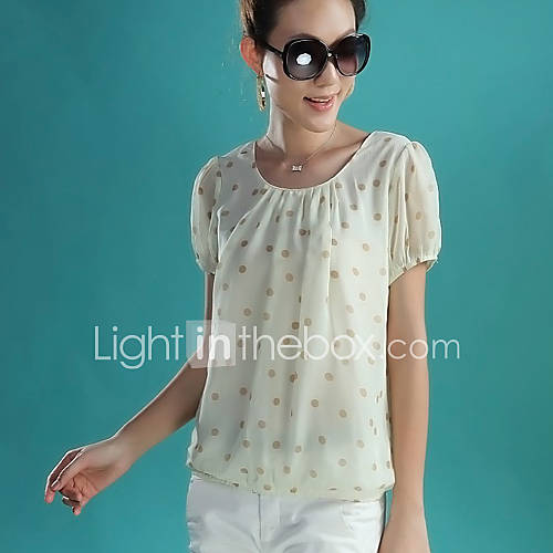 E Shop 2014 Summer Polka Dots Loose Fit Short Sleeve Chiffon Shirt (Cream)