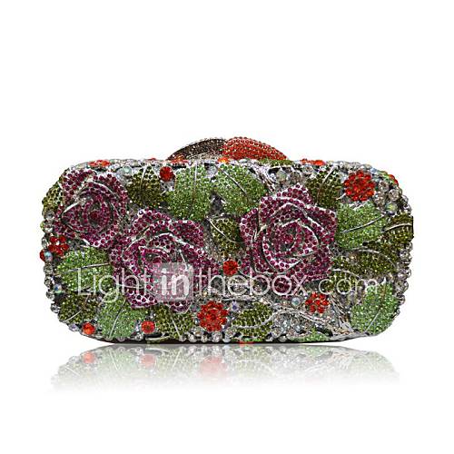 Women 3D Roses with Full Rhinestones/Diamonds Evening Handbags/ Clutches