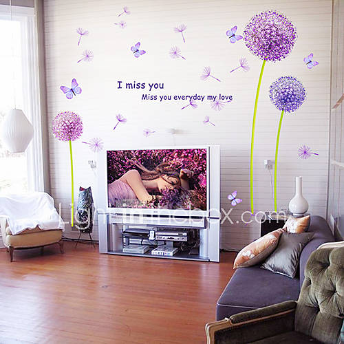 Floral Purple Dandelion Removable Decorative Stickers