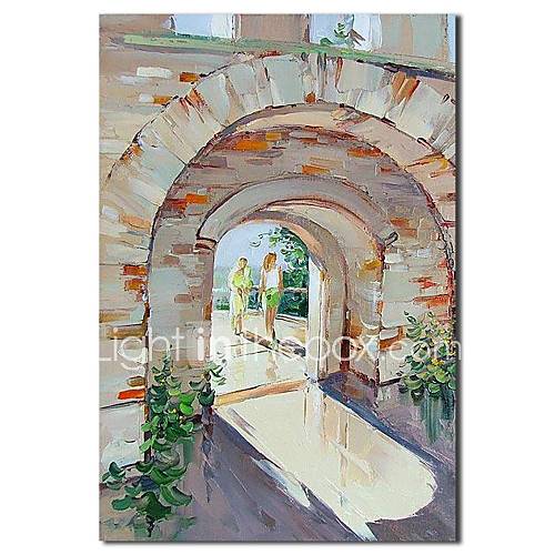 Hand Painted Oil Painting Landscape People in The Castle Painting with Stretched Frame