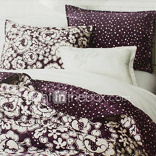 Quilt Set, 3 Piece 100% Cotton Country Style Purple Arabesque