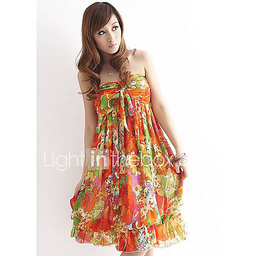 Zoey Womens Floral Print Chiffon Sleeveless Orange Dress