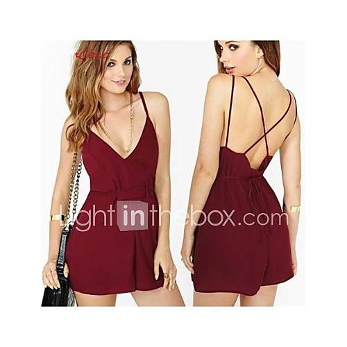 Womens Sexy V Neck Halter Back Cross Strap Jumpsuits