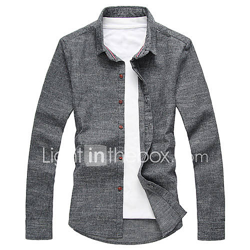 YiRANCP Mens Korean Style Simple Solid Color Long Sleeve Shirt(Gray)