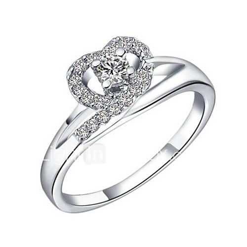 Stylish Sliver Clear With Cubic Zirconia Heart Cut Womens Ring(1 Pc)