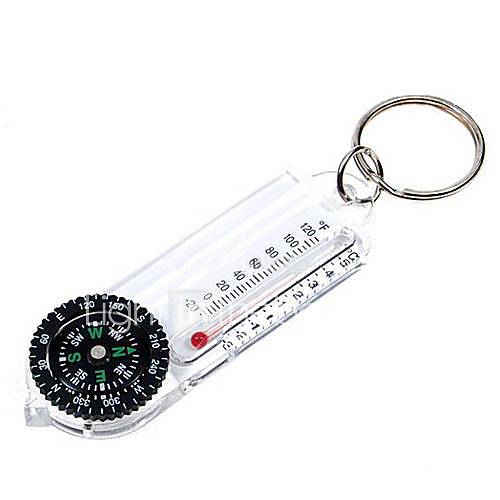 Compass Keychain with Thermometer White