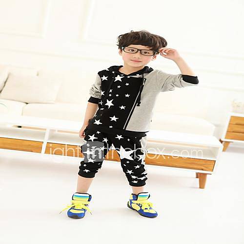 Boys Star Hoodie Collar Two Pieces Clothing Set