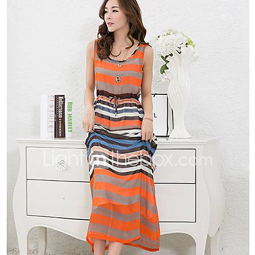 Qcqy Bohemian Chiffon Vest Beach Long Section Dress