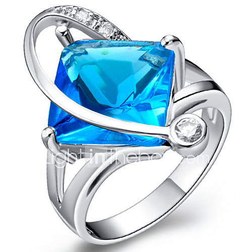 Fashionable Sliver With Cubic Zirconia Square Cut Womens Ring(Blue,Red,Purple)(1 Pc)