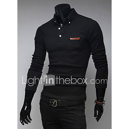 Midoo Turn Down Long Sleeve Collar Polo Shirt(Black)