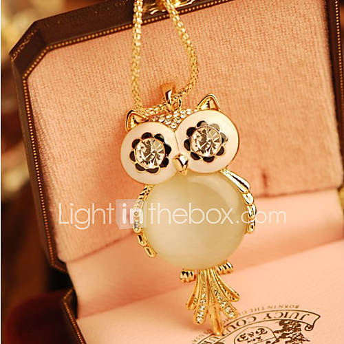 Daphne Exquisite Opal Cute Owl Long Sweater Chain Necklace(Screen Color)