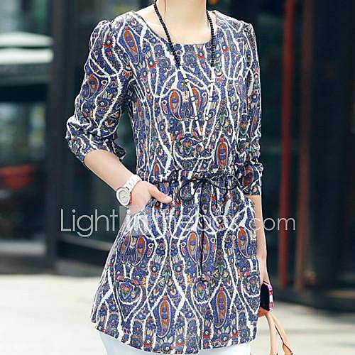 Womens Round Collar Han Edition of Long Blouse