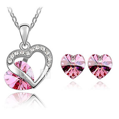 Xingzi Womens Charming Fuchsia Heart Pattern Made With Swarovski Elements Crystal Necklace And Stud Earrings