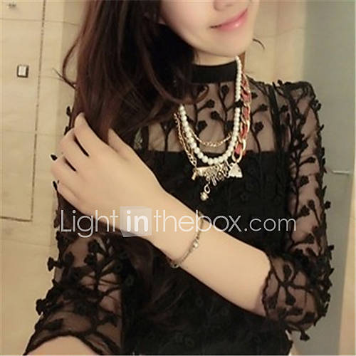 XiXi Womens Elegant Lucency Stereoscopic Lace Embroider Two Piece Tops(Black)