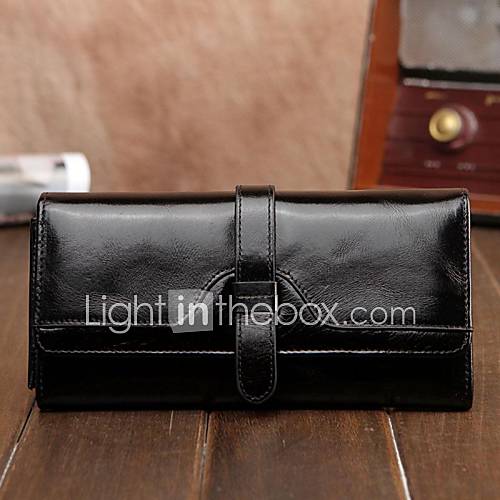 Womens New Elegant Style Womens Grain Leather of oil wax Long Wallet Linning Color on Random