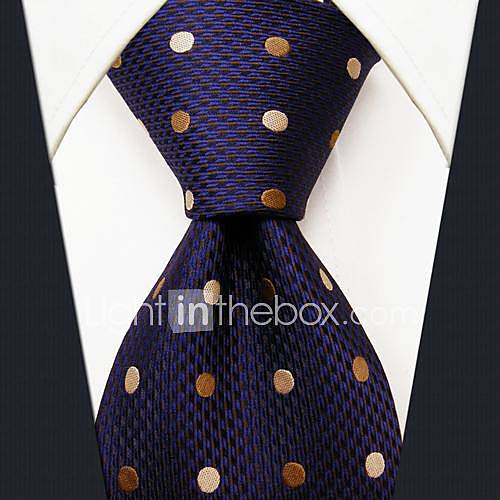 Mens Business Polka Dots Blue Silk Necktie