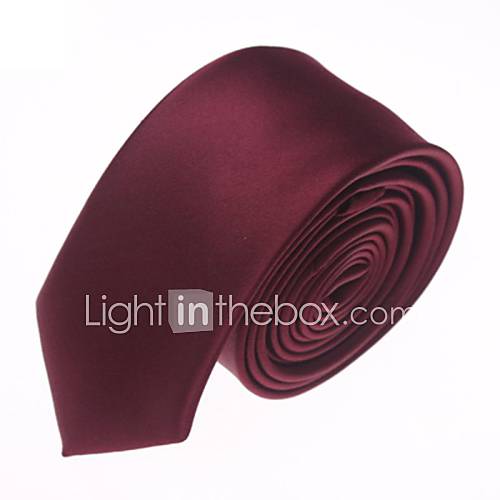 Mens Solid Colour Fashion Wine Red Narrow Microfibre Necktie