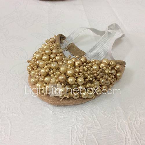 Womens Fabric with Gold Imitation Pearl Elastic Gore Belly Dance Shoes