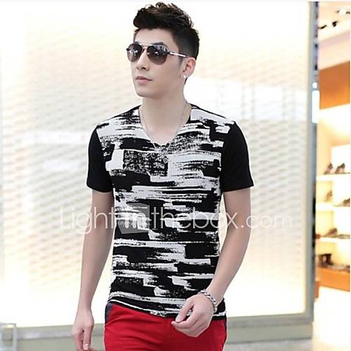 Mens Summer V Neck Slim Casual Short Sleeve T shirt(Acc Not Included)