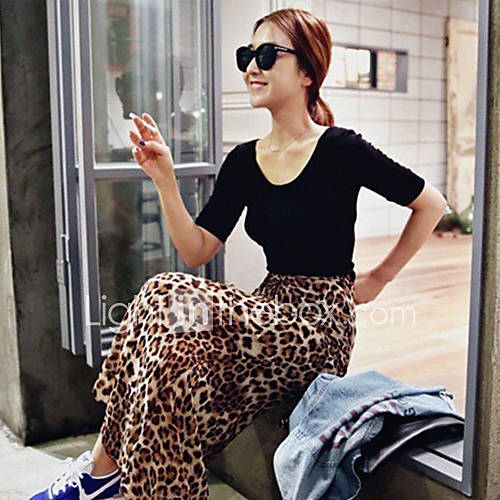 K Star Womens Korean Leopard Chiffon Dress And Black Tops Suit(Screen Color)