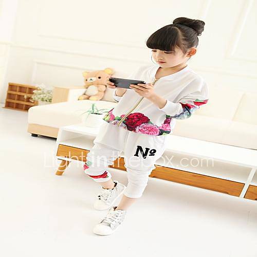 Girls Round Collar Lap Flower Two Pieces Clothing Set