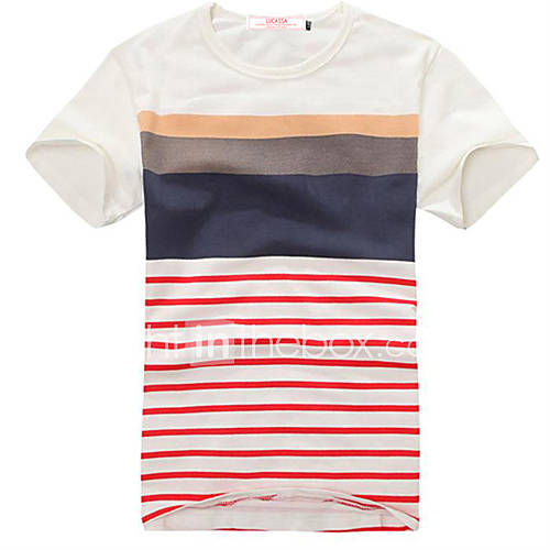 Lucassa Mens Trend Stripes Slim Short Sleeve T Shirt(Screen Color)