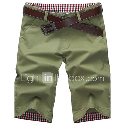 LangXin Mens Korean Fashion Casual Solid Color Mid Length Pants (Green,Blue,Khaki)