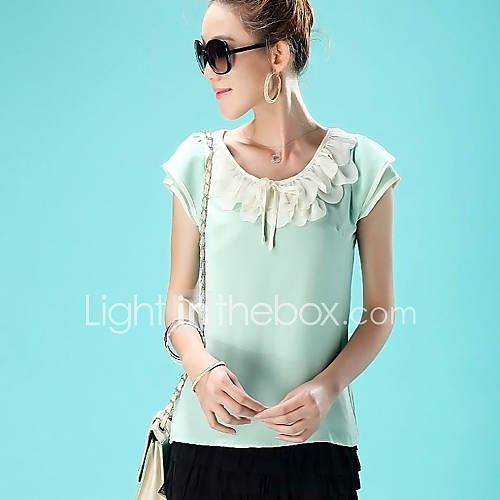 E Shop 2014 Summer Petal Collar Loose Fit Short Sleeve Chiffon Shirt (Green)