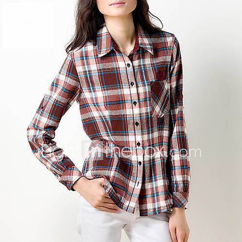 Veri Gude Womens All Match Classical Long Sleeve Check Coffee Shirt