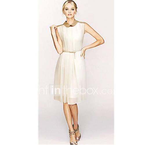 Womens Contrast Color Pleated Chiffon Dress