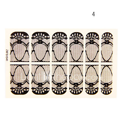 12PCS Phoenix Coronet Shape Black Lace Nail Art Stickers NO.4