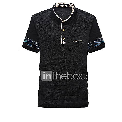 Mens Stand Collar Fashion Contrast Color Short Sleeve Shirt