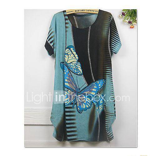 Womans Loose Hot Drilling Iris Bamboo Dress with Short Sleeves