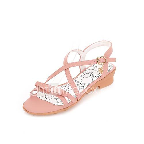 Leatherette Womens Low Heel Open Top Sandals With Bowknot Shoes (More Colors)