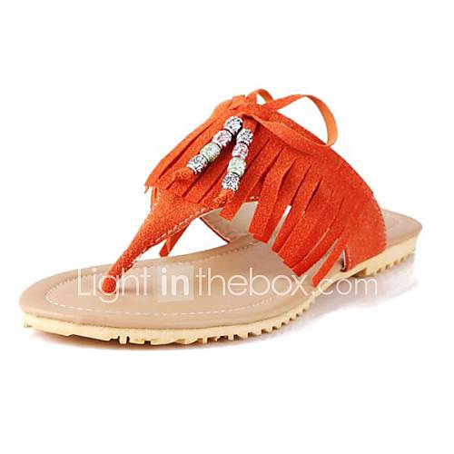 Suede Womens Flat Heel Flip Flops Slippers With Tassel Shoes(More Colors)