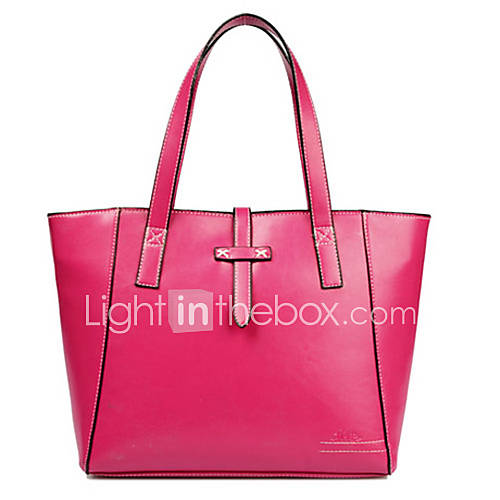 Fenghui Womens Vintage Large Capacity Leather Buckle Fuchsia Tote