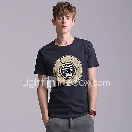 YiRANCP Mens Fashion Round Collar Printed Short Sleeve Shirt(Black)