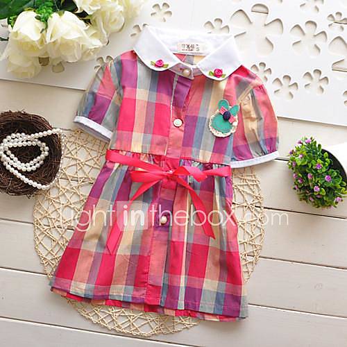 Girls Tip Collar Check with Strap Puff Sleeve Dress