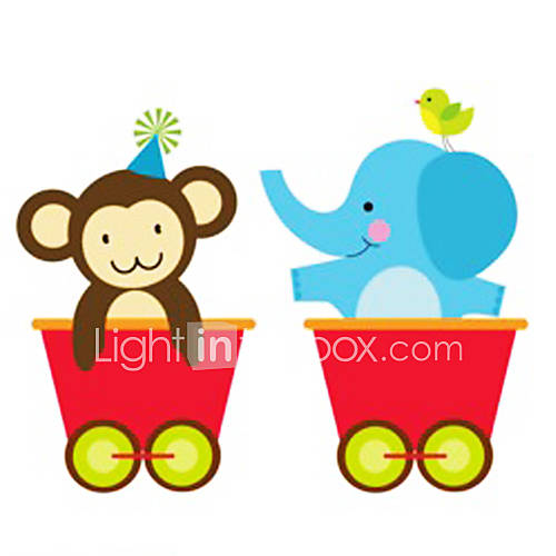 Monkey and Elephant Train Corriage Wall Stickers