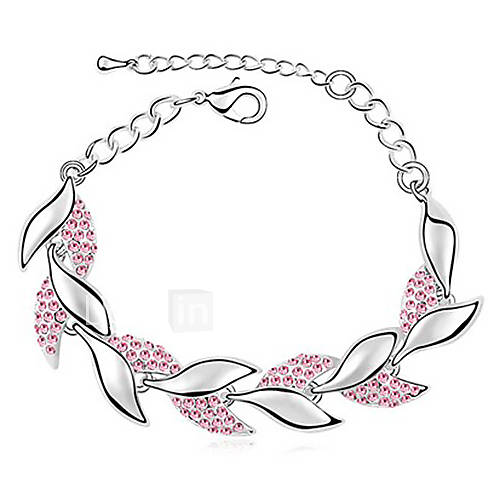 Xingzi Womens Charming Pink Leaves Strands Crystal Link Bracklet