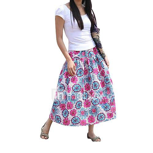 Womens Long Maxi Floral Printed Folk Elastic Skirts