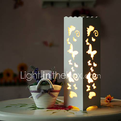 YOUKE Carving Cut Out Butterfly Pattern Rectangle Table Lamp (White)