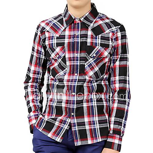 Mens Check Slim Long Sleeve Shirt