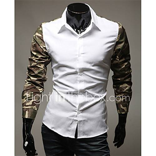 Mens Handsome Camouflage Splicing Sleeve Shirts