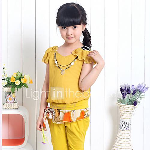 Girls Chiffon Pure Color Clothing Sets