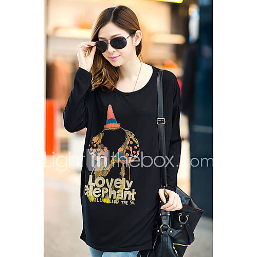 Uplook Womens Casual Round Neck Black Cartoon Pattern Loose Fit Batwing Long Sleeve T Shirt 312#