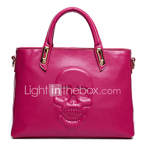 NPSJ Womens Punk Fuchsia Face Pattern Leather Portable Tote 04 22