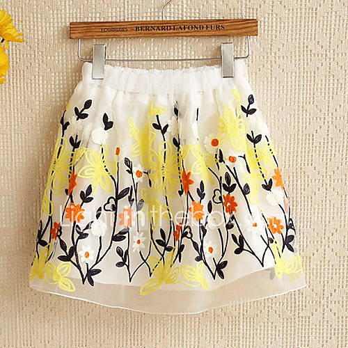 Rxhx Embroidery Organza Fitted Or Loose Skirts (Yellow)